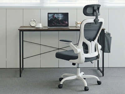 Koa Desk With Storage Bag & Molina Mesh Task Chair White+Grey