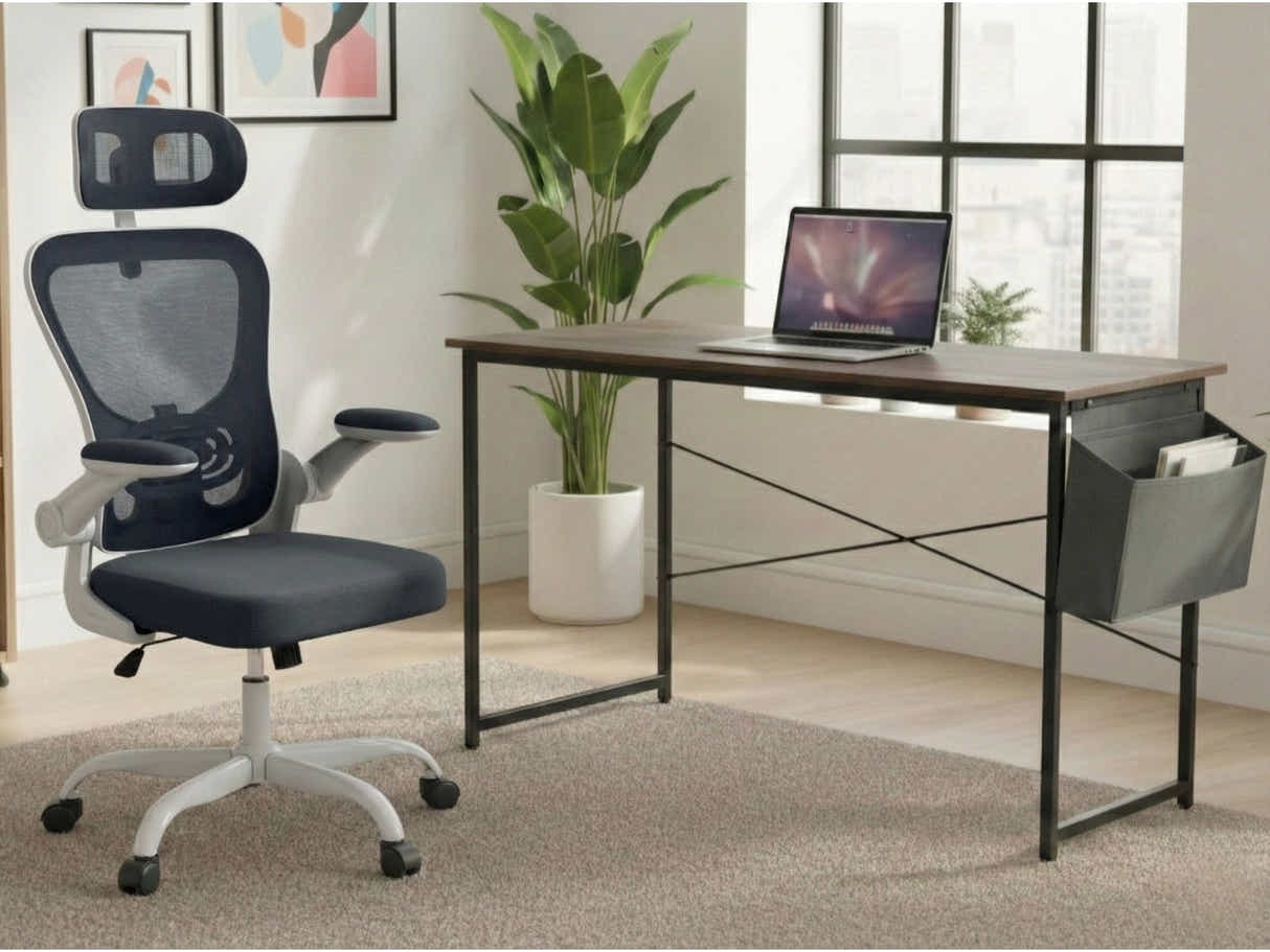 Koa Desk With Storage Bag & Molina Mesh Task Chair White+Grey