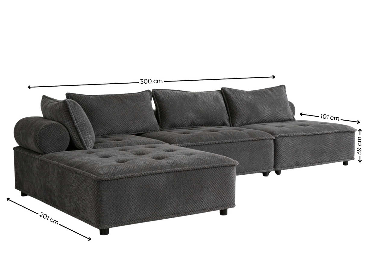 Hazel Velvet Sectional Sofa - Dark Grey