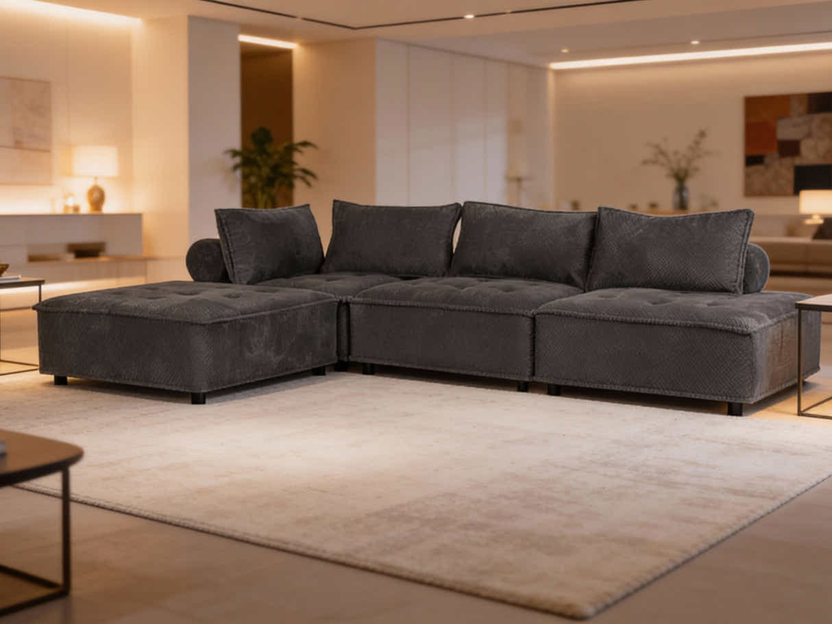Hazel Velvet Sectional Sofa - Dark Grey