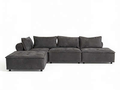 Hazel Velvet Sectional Sofa - Dark Grey