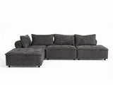 Hazel Velvet Sectional Sofa - Dark Grey