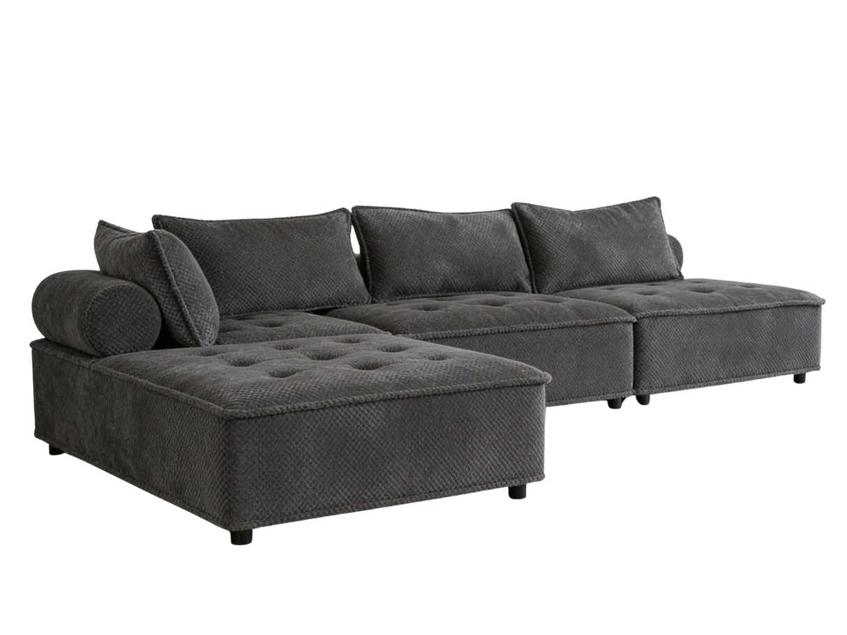 Hazel Velvet Sectional Sofa - Dark Grey
