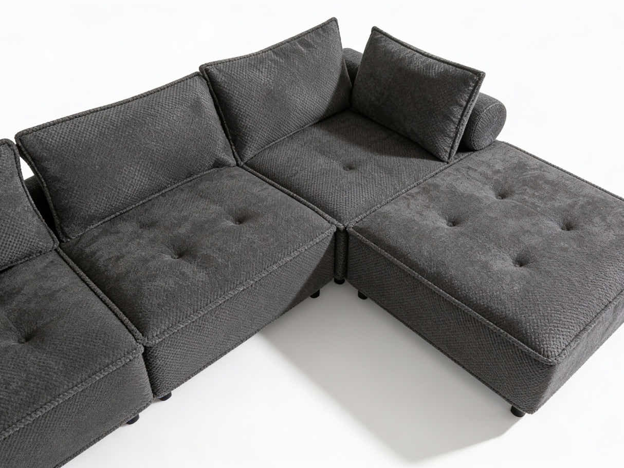 Hazel Velvet Sectional Sofa - Dark Grey