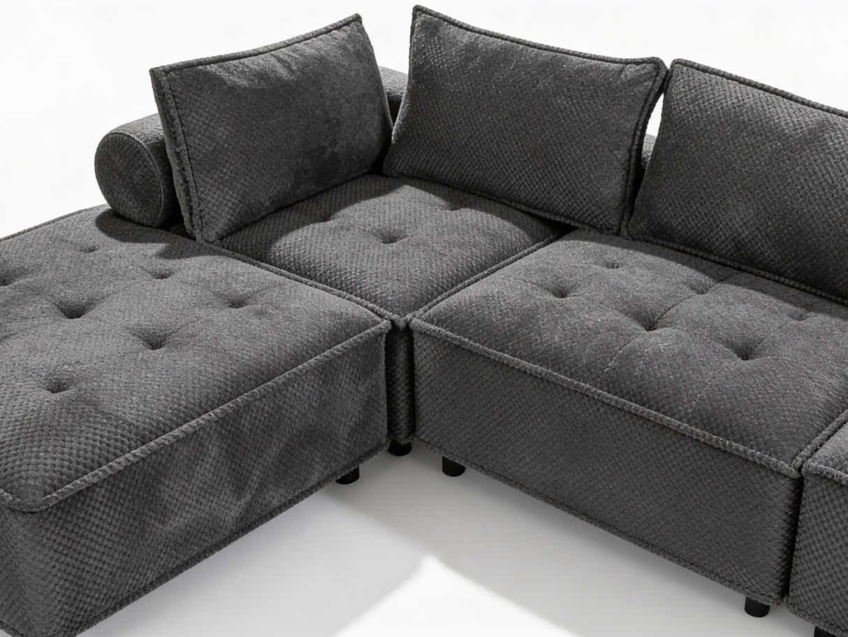 Hazel Velvet Sectional Sofa - Dark Grey