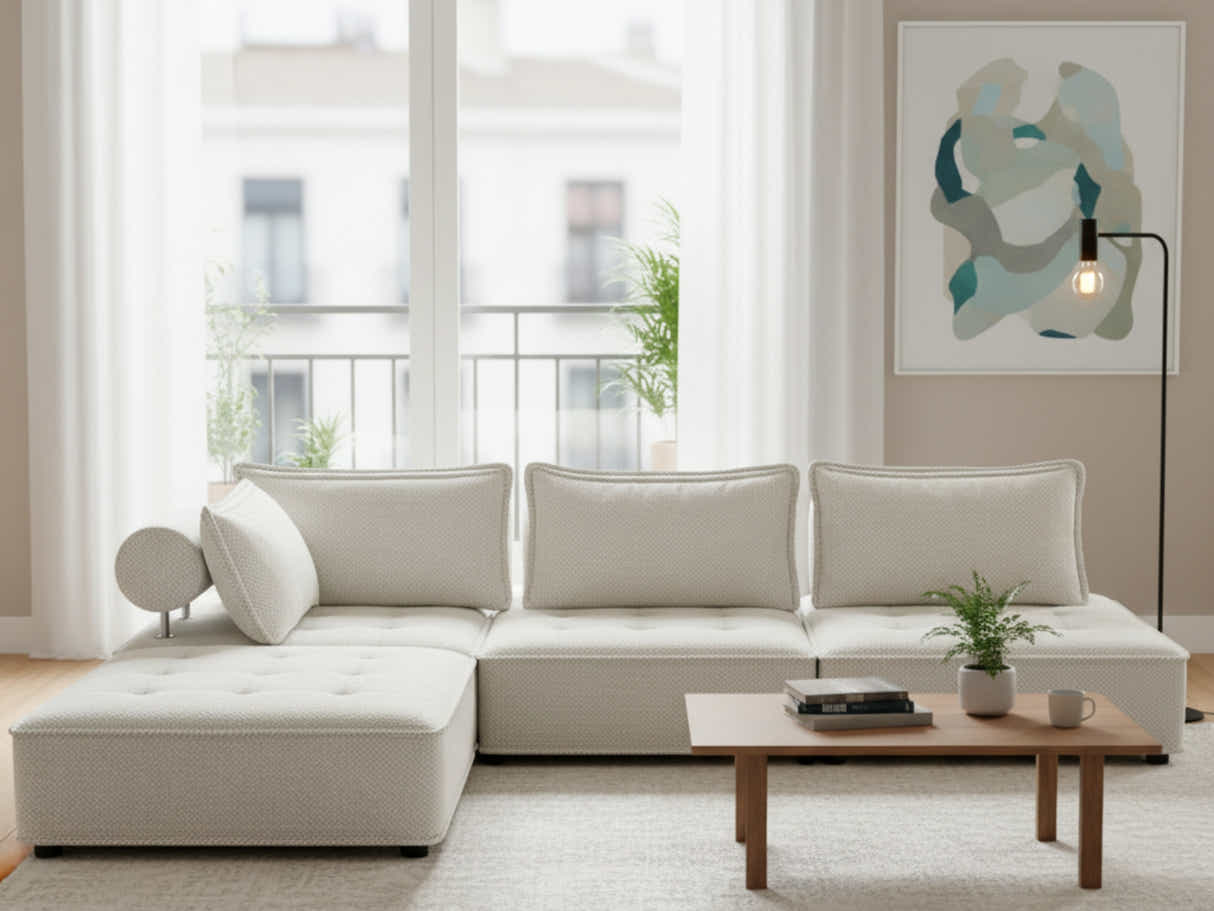 Hazel Velvet Sectional Sofa - Cream