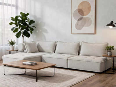 Hazel Velvet Sectional Sofa - Cream