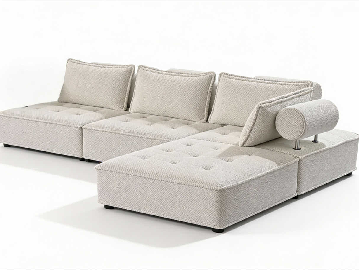 Hazel Velvet Sectional Sofa - Cream