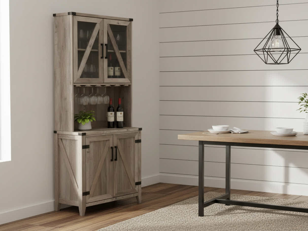 4-Door Wine Cabinet - Grey Wash