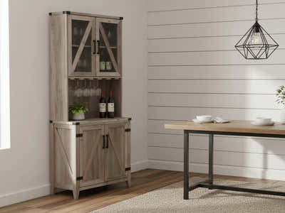 4-Door Wine Cabinet - Grey Wash