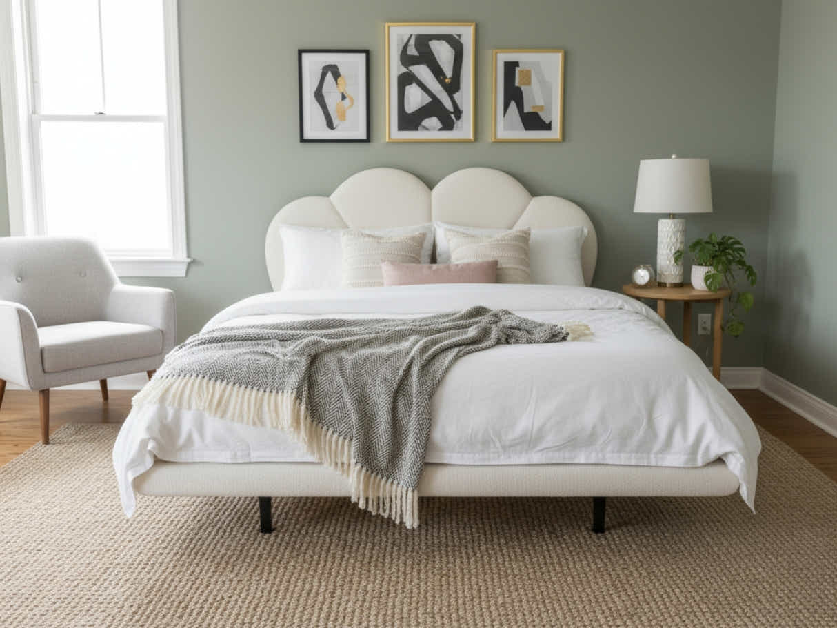 Joleen Boucle Bed Frame Cream - Queen