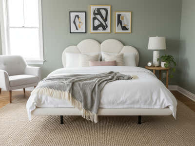 Joleen Boucle Bed Frame Cream - Queen