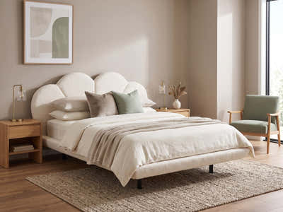 Joleen Boucle Bed Frame Cream - Queen