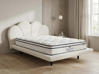 Joleen Boucle Bed Frame Cream & Boucle22 Mattress - Queen