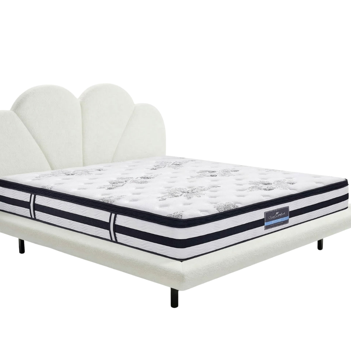 Joleen Queen Bouclé Bed Frame & K34 Euro Top Mattress | TSB Living