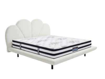 Joleen Boucle Bed Frame Cream & K34 Mattress - Queen