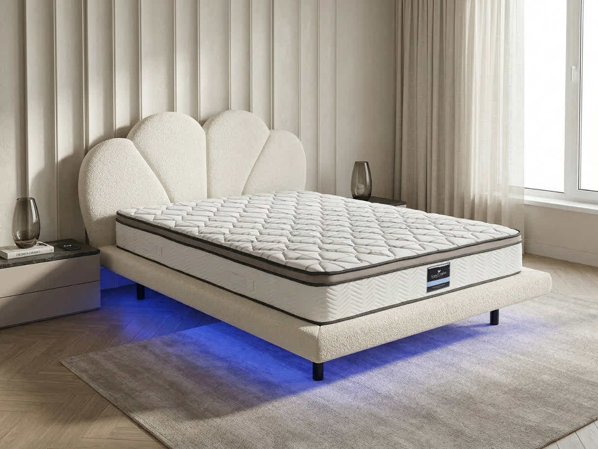 Joleen Boucle Bed Frame Cream & GEL30 Mattress - Queen