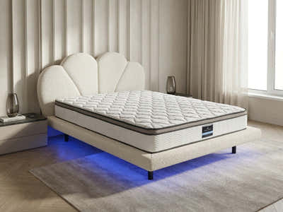 Joleen Boucle Bed Frame Cream & GEL30 Mattress - Queen