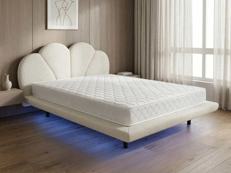 Joleen Boucle Bed Frame Cream & Bon15 Mattress - Queen