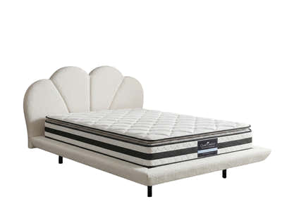 Joleen Boucle Bed Frame Cream & Bon21 Mattress - Queen