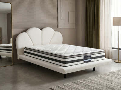 Joleen Boucle Bed Frame Cream & Bon21 Mattress - Queen