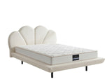 Joleen Boucle Bed Frame Cream & PIL20 Mattress with Pillows - Queen
