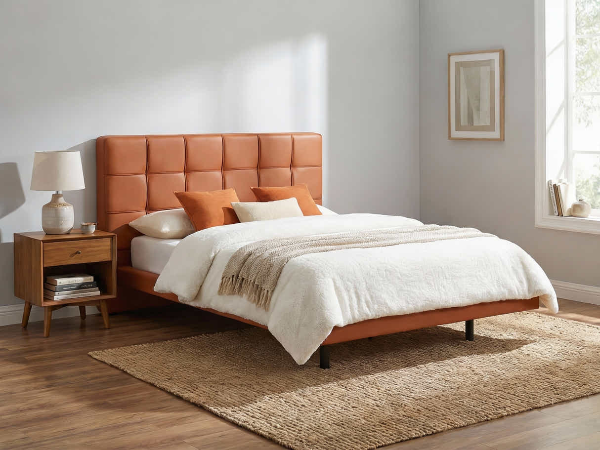Kalyn PU Bed Frame Orange & Bon21 Mattress - Queen