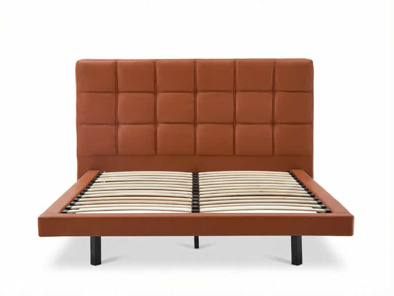 Kalyn PU Bed Frame Orange & PIL20 Mattress with Pillows - Queen