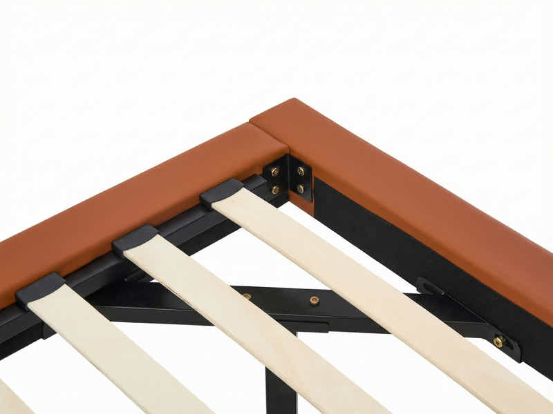 Kalyn PU Bed Frame Orange & PIL20 Mattress with Pillows - Queen