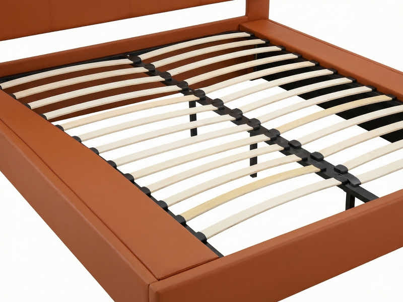 Kalyn PU Bed Frame Orange & PIL20 Mattress with Pillows - Queen