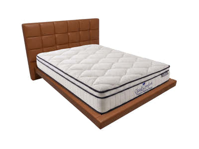 Kalyn PU Floating Bed Frame Orange & Boucle22 Mattress - Queen