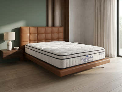 Kalyn PU Floating Bed Frame Orange & Boucle22 Mattress - Queen