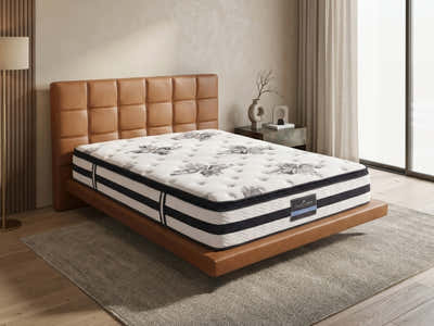 Kalyn PU Floating Bed Frame Orange & K34 Mattress - Queen
