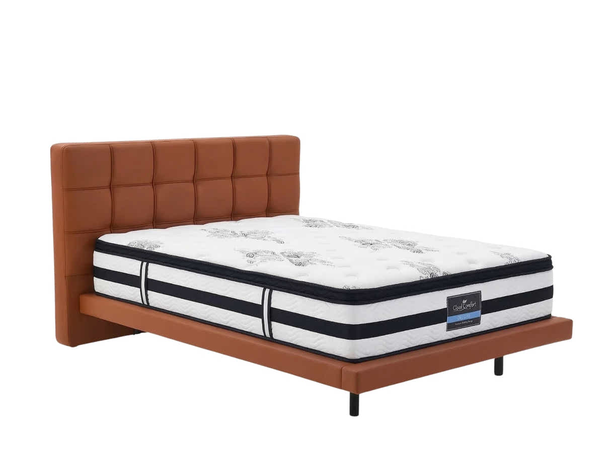 Kalyn PU Bed Frame Orange & K34 Mattress - Queen