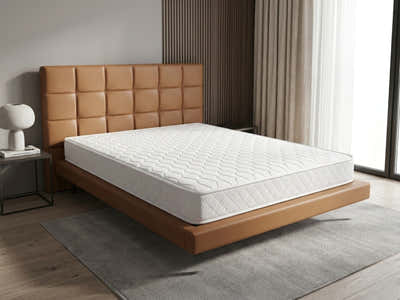Kalyn PU Floating Bed Frame Orange & Bon15 Mattress - Queen