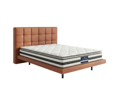 Kalyn PU Bed Frame Orange & Bon21 Mattress - Queen