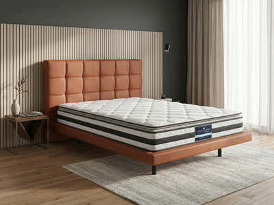 Kalyn PU Bed Frame Orange & Bon21 Mattress - Queen