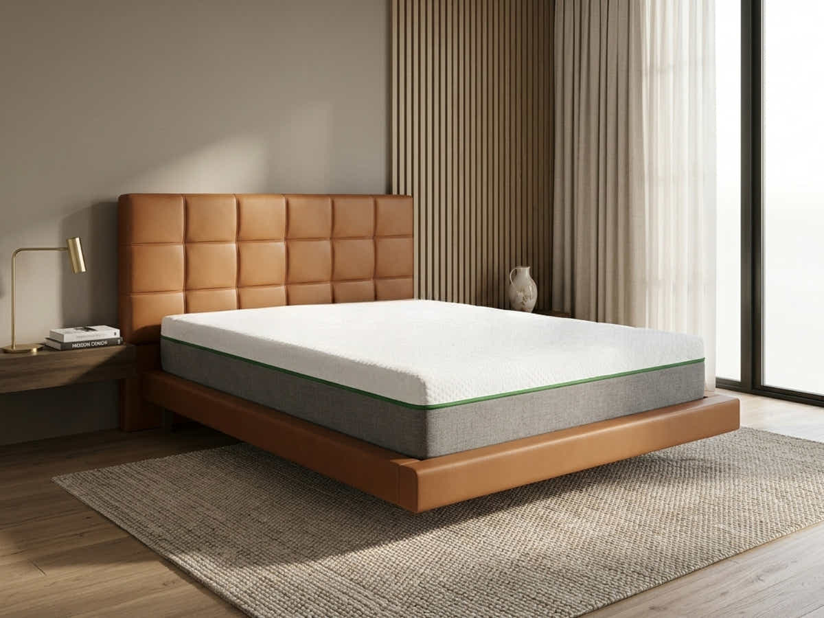 Kalyn PU Floating Bed Frame Orange & 3 Way Mattress - Queen