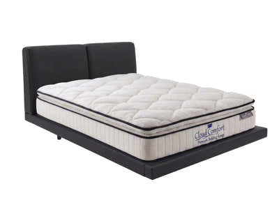 Priscilla PU Floating Bed Frame Black & Boucle22 Mattress - Queen