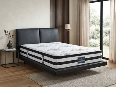 Priscilla PU Floating Bed Frame Black & K34 Mattress - Queen