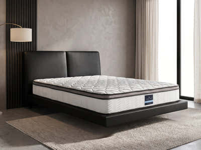 Priscilla PU Floating Bed Frame Black & GEL30 Mattress - Queen