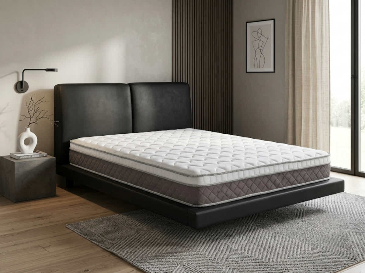 Priscilla PU Floating Bed Frame Black & MEM23 Mattress - Queen