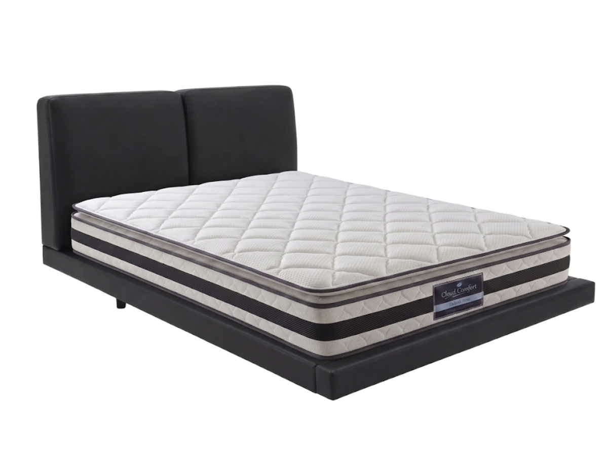 Priscilla PU Floating Bed Frame Black & Bon21 Mattress - Queen