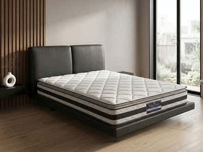 Priscilla PU Floating Bed Frame Black & Bon21 Mattress - Queen