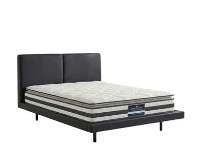 Priscilla PU Bed Frame Black & Bon21 Mattress - Queen
