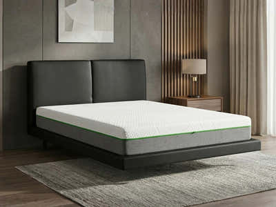 Priscilla PU Bed Frame Black & 3 Way Mattress - Queen