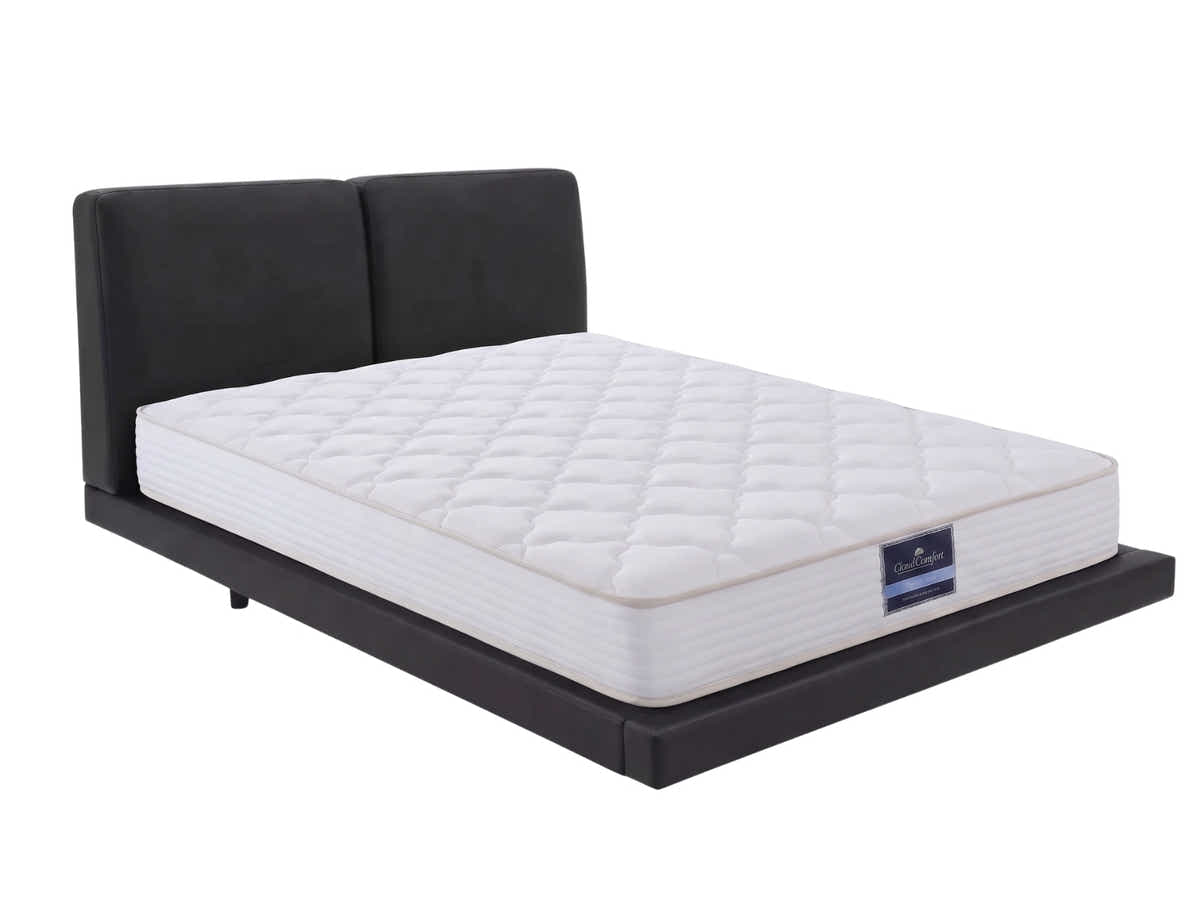 Priscilla PU Floating Bed Frame Black & PIL20 Mattress with Pillows - Queen