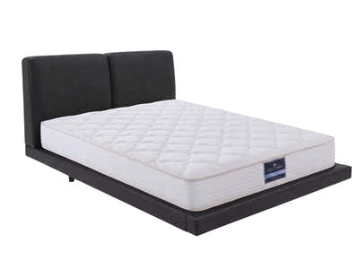 Priscilla PU Floating Bed Frame Black & PIL20 Mattress with Pillows - Queen