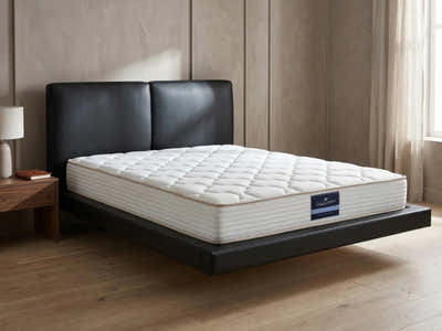 Priscilla PU Floating Bed Frame Black & PIL20 Mattress with Pillows - Queen
