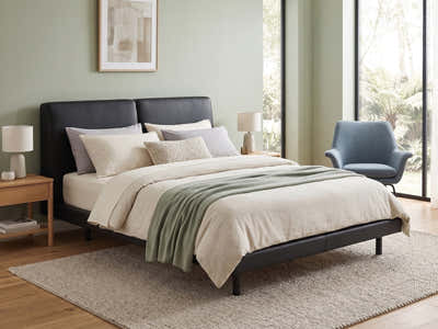 Priscilla PU Bed Frame Black - Queen